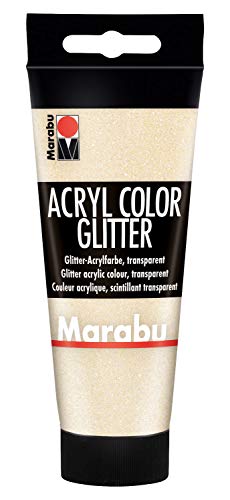 Marabu 12010050584 - Acryl Color glitter gold 100 ml, cremige Acrylfarbe auf Wasserbasis, schnell trocknend, lichtecht, wasserfest, zum Auftragen mit Pinsel und Schwamm auf Leinwand, Papier und Holz von Marabu
