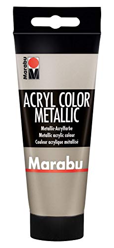 Marabu 12010050748 - Acryl Color metallic taupe 100 ml, cremige Acrylfarbe auf Wasserbasis, schnell trocknend, lichtecht, wasserfest, zum Auftragen mit Pinsel und Schwamm auf Leinwand, Papier und Holz von Marabu