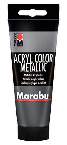 Marabu 12010050772 - Acryl Color metallic anthrazit 100 ml, cremige Acrylfarbe auf Wasserbasis, schnell trocknend, lichtecht, wasserfest, Auftragen mit Pinsel und Schwamm auf Leinwand, Papier, Holz von Marabu