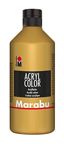 Marabu 12010075084 - Acryl Color gold 500 ml, cremige Acrylfarbe auf Wasserbasis, schnell trocknend, lichtecht, wasserfest, zum Auftragen mit Pinsel und Schwamm auf Leinwand, Papier und Holz von Marabu