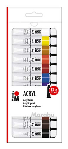 Marabu 1210000000200 - Acrylfarbenset mit 12 Farben á 12 ml, deckende, matt glänzende Acrylfarben auf Wasserbasis, für Keilrahmen, Malkarton, Papier und Holz geeignet, schnell trocknend Marabu 1210000000200 - Acrylfarbenset mit 12 Farben á 12 ml, deckende, matt glänzende Acrylfarben auf Wasserbasis, für Keilrahmen, Malkarton, Papier und Holz geeignet, schnell trocknend von Marabu