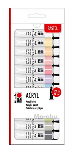 Marabu 1210000000210 - Acrylfarbenset mit 12 Pastellfarben á 12 ml, deckende, matt glänzende Acrylfarben auf Wasserbasis, für Keilrahmen, Malkarton, Papier und Holz geeignet, schnell trocknend Marabu 1210000000210 - Acrylfarbenset mit 12 Pastellfarben á 12 ml, deckende, matt glänzende Acrylfarben auf Wasserbasis, für Keilrahmen, Malkarton, Papier und Holz geeignet, schnell trocknend von Marabu