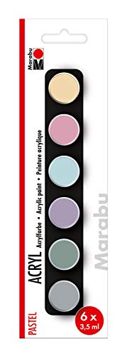 Marabu 1210000000211 - Einsteigerset Acrylfarben Pastell, 6 Farben in 3,5 ml Näpfchen, auf Wasserbasis, wasserfest und lichtbeständig, schnelltrocknend für Keilrahmen, Papier, Pappe und Holz Marabu 1210000000211 - Einsteigerset Acrylfarben Pastell, 6 Farben in 3,5 ml Näpfchen, auf Wasserbasis, wasserfest und lichtbeständig, schnelltrocknend für Keilrahmen, Papier, Pappe und Holz von Marabu