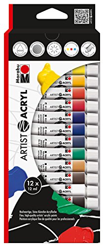 Marabu 1220000000090 - Artist Acryl Sortierung Set, feine Acrylfarbe in Künstlerqualität, auf Wasserbasis, pastose Konsistenz, hoch pigmentiert, sehr gute Brillanz und Deckkraft, 12 x 12 ml Marabu 1220000000090 - Artist Acryl Sortierung Set, feine Acrylfarbe in Künstlerqualität, auf Wasserbasis, pastose Konsistenz, hoch pigmentiert, sehr gute Brillanz und Deckkraft, 12 x 12 ml von Marabu