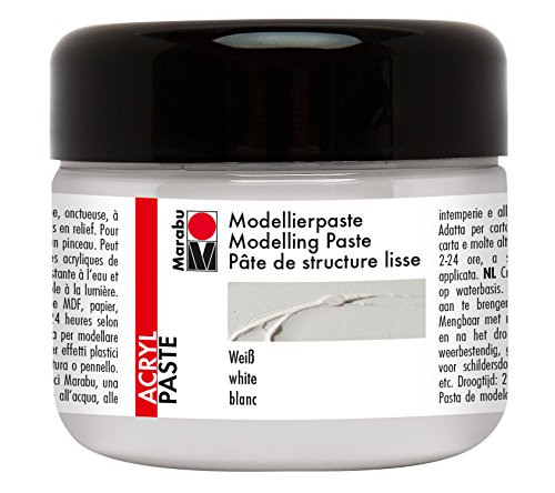 Marabu 12270025070 - Modellierpaste, cremige Acrylpaste auf Wasserbasis, lichtecht, wetterfest, gut deckend, für reliefartige bis plastische Strukturen, 225 ml, weiß von Marabu