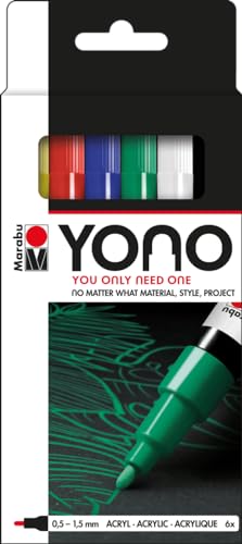 Marabu 1240000003999 - YONO Marker Set mit 6 Farben, vielseitige Acrylstifte mit feiner, japanischer Rundspitze 0,5 - 1,5 mm, wasserbasiert, lichtecht und wasserfest, für nahezu alle Untergründe von Marabu