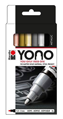 Marabu 1240000004001 - YONO Marker Set Metall mit 4 Farben, vielseitige Acrylstifte mit japanischer Rundspitze 1,5 - 3 mm, wasserbasiert, lichtecht und wasserfest, für nahezu alle Untergründe Marabu 1240000004001 - YONO Marker Set Metall mit 4 Farben, vielseitige Acrylstifte mit japanischer Rundspitze 1,5 - 3 mm, wasserbasiert, lichtecht und wasserfest, für nahezu alle Untergründe von Marabu