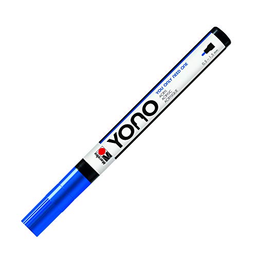 Marabu 12400101053 - YONO Marker, Dunkelblau 053, vielseitiger Acrylstift mit feiner japanischer Rundspitze 0,5 - 1,5 mm, wasserbasiert, lichtecht und wasserfest, für nahezu alle Untergründe von Marabu