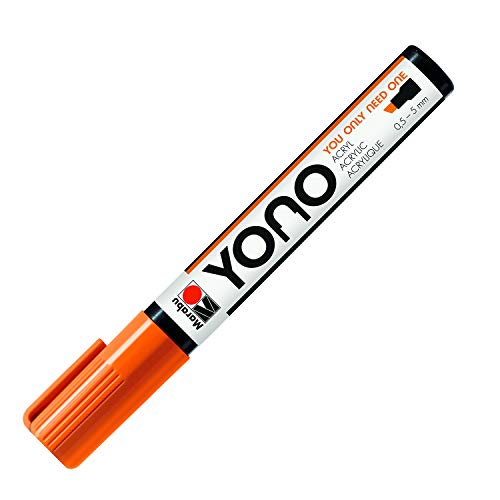 Marabu 12400102013 - YONO Marker, Orange 013, vielseitiger Acrylstift mit japanischer Keilspitze 0,5 - 5 mm, wasserbasiert, lichtecht und wasserfest, für nahezu alle Untergründe von Marabu