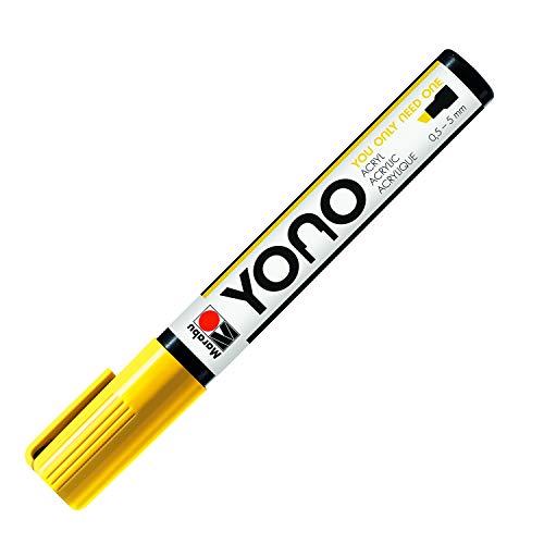 Marabu 12400102019 - YONO Marker, Gelb 019, vielseitiger Acrylstift mit japanischer Keilspitze 0,5 - 5 mm, wasserbasiert, lichtecht und wasserfest, für nahezu alle Untergründe von Marabu