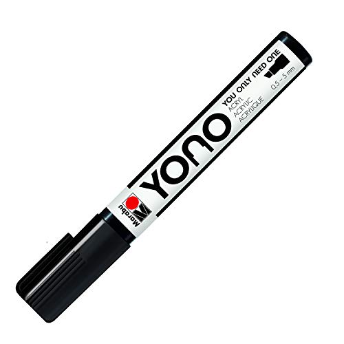 Marabu 12400102073 - YONO Marker, Schwarz 073, vielseitiger Acrylstift mit japanischer Keilspitze 0,5 - 5 mm, wasserbasiert, lichtecht und wasserfest, für nahezu alle Untergründe von Marabu