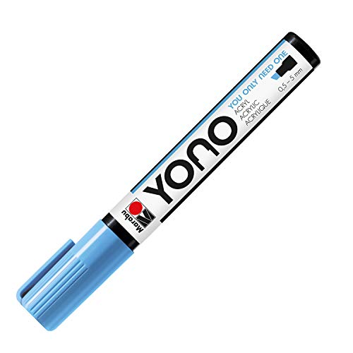 Marabu 12400102256 - YONO Marker, Pastellblau 256, vielseitiger Acrylstift mit japanischer Keilspitze 0,5 - 5 mm, wasserbasiert, lichtecht und wasserfest, für nahezu alle Untergründe von Marabu