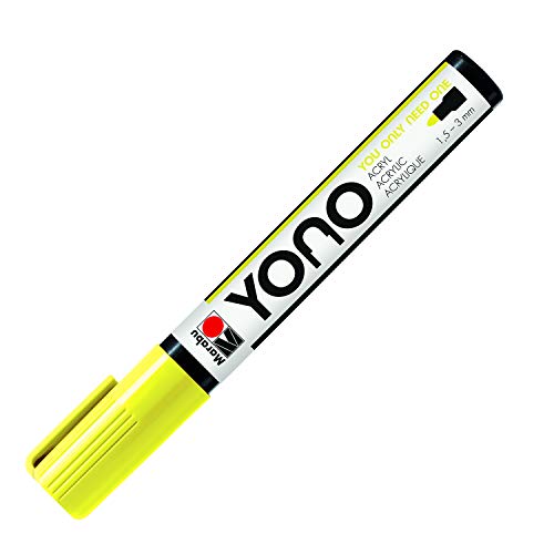 Marabu 12400103321 - YONO Marker, Neon-Gelb 321, vielseitiger Acrylstift mit japanischer Rundspitze 1,5 - 3 mm, wasserbasiert, lichtecht und wasserfest, für nahezu alle Untergründe von Marabu