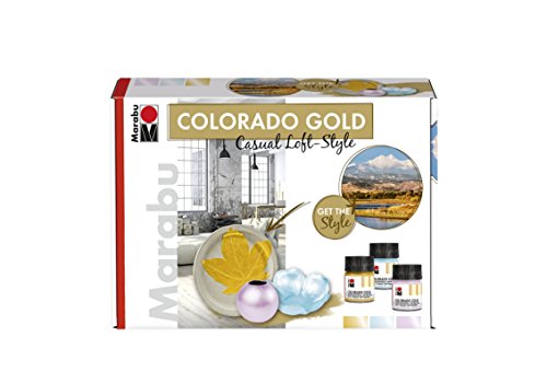 Marabu 1264000000081 - Metallic Effektfarbe im Set, Colorado Gold Loft Style, auf Wasserbasis, lichtecht, wetterfest, schnell trocknend, 3 x 50 ml Farbe und Pinsel von Marabu