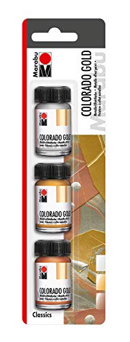 Marabu 1264000000201 - Metallic Effektfarbe Colorado Gold Set "Classics" 3 x 15 ml, auf Wasserbasis, lichtecht, wetterfest, schnell trocknend, zum Pinseln und Tupfen auf saugenden Untergründen von Marabu