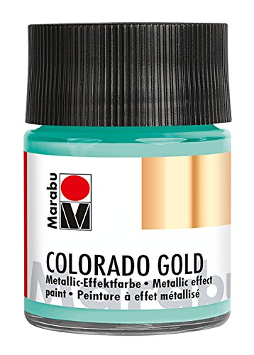 Marabu 12640005761 - Metallic Effektfarbe, Colorado Gold grün silber 50 ml, auf Wasserbasis, lichtecht, wetterfest, schnell trocknend, zum Pinseln und Tupfen auf saugenden Untergründen von Marabu