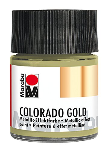 Marabu 12640005769 - Metallic Effektfarbe, Colorado Gold metallic grüngold 50 ml, auf Wasserbasis, lichtecht, wetterfest, schnell trocknend, zum Pinseln und Tupfen auf saugenden Untergründen von Marabu