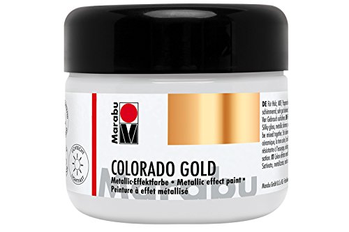 Marabu 12640025782 - Metallic Effektfarbe, Colorado Gold metallic silber 225 ml, auf Wasserbasis, lichtecht, wetterfest, schnell trocknend, zum Pinseln und Tupfen auf saugenden Untergründen von Marabu