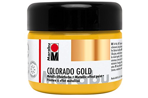 Marabu 12640025784 - Metallic Effektfarbe, Colorado Gold metallic gold 225 ml, auf Wasserbasis, lichtecht, wetterfest, schnell trocknend, zum Pinseln und Tupfen auf saugenden Untergründen von Marabu
