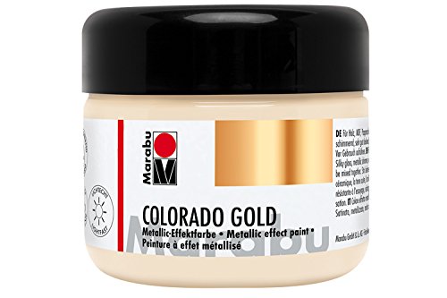 Marabu 12640025798 - Metallic Effektfarbe, Colorado Gold weißgold 225 ml, auf Wasserbasis, lichtecht, wetterfest, schnell trocknend, zum Pinseln und Tupfen auf saugenden Untergründen von Marabu