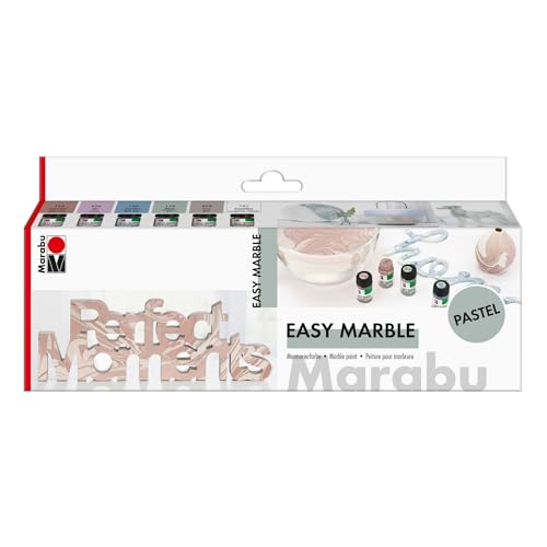 Marabu 1305000000081 - Easy Marble Pastell Set, 6 zarte Marmorierfarben zum kinderleichten Tauchmarmorieren von Kunststoff, Glas, Holz, Styropor und flächigen Marmorieren von Papier von Marabu