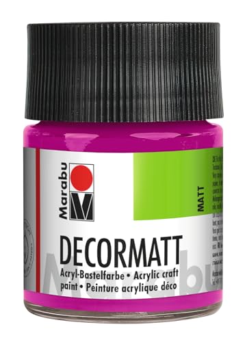 Marabu 14010005014 - Decormatt Acryl Magenta 014, 50 ml, samtmatte Acrylfarbe auf Wasserbasis, cremig und farbintensiv, speichelfest, wetterfest, zum freien Malen und Schablonieren von Marabu