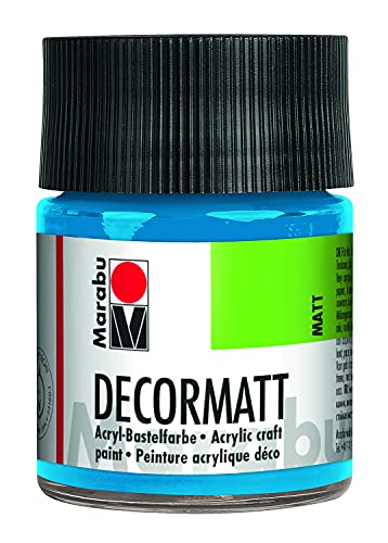 Marabu 14010005095 - Decormatt Acryl Azurblau 095, 50 ml, samtmatte Acrylfarbe auf Wasserbasis, cremig und farbintensiv, speichelfest, wetterfest, zum freien Malen und Schablonieren von Marabu