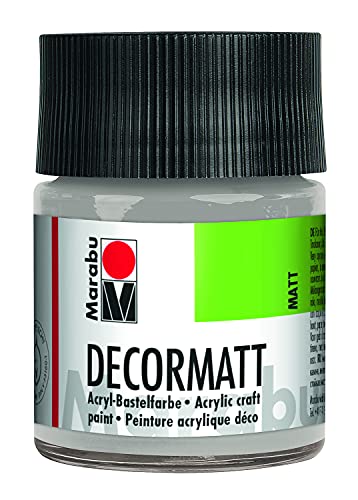 Marabu 14010005782 - Decormatt Acryl Metallic-Silber 782, 50 ml, samtmatte Acrylfarbe auf Wasserbasis, cremig und farbintensiv, speichelfest, wetterfest, zum freien Malen und Schablonieren von Marabu