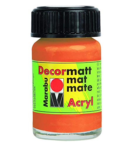 Marabu 14010039013 - Decormatt Acryl Orange 013, 15 ml, samtmatte Acrylfarbe auf Wasserbasis, cremig und farbintensiv, speichelfest, wetterfest, zum freien Malen und Schablonieren von Marabu