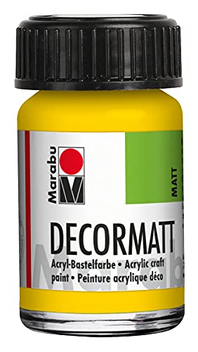 Marabu 14010039019 - Decormatt Acryl Gelb 019, 15 ml, samtmatte Acrylfarbe auf Wasserbasis, cremig und farbintensiv, speichelfest, wetterfest, zum freien Malen und Schablonieren von Marabu