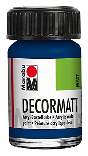 Marabu 14010039053 - Decormatt Acryl Dunkelblau 053, 15 ml, samtmatte Acrylfarbe auf Wasserbasis, cremig und farbintensiv, speichelfest, wetterfest, zum freien Malen und Schablonieren von Marabu