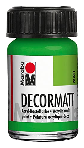 Marabu 14010039066 - Decormatt Acryl Gelbgrün 066, 15 ml, samtmatte Acrylfarbe auf Wasserbasis, cremig und farbintensiv, speichelfest, wetterfest, zum freien Malen und Schablonieren von Marabu