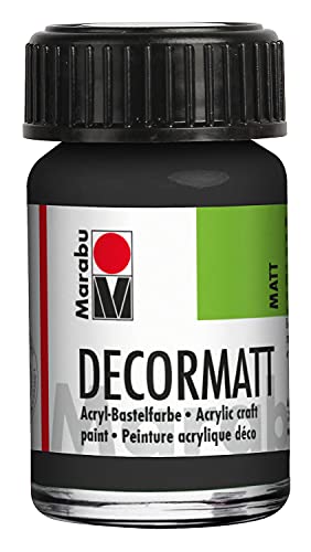 Marabu 14010039073 - Decormatt Acryl Schwarz 073, 15 ml, samtmatte Acrylfarbe auf Wasserbasis, cremig und farbintensiv, speichelfest, wetterfest, zum freien Malen und Schablonieren von Marabu