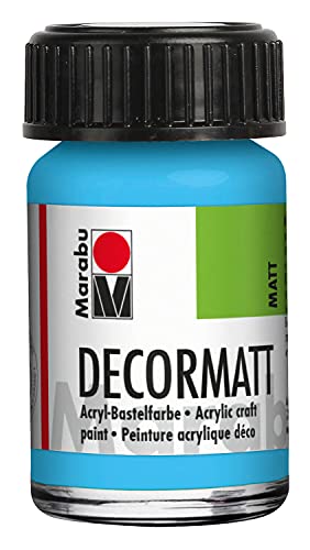 Marabu 14010039090 - Decormatt Acryl Hellblau 090, 15 ml, samtmatte Acrylfarbe auf Wasserbasis, cremig und farbintensiv, speichelfest, wetterfest, zum freien Malen und Schablonieren von Marabu