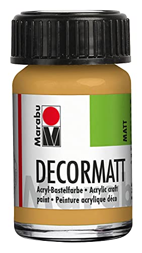 Marabu 14010039784 - Decormatt Acryl Metallic-Gold 784, 15 ml, samtmatte Acrylfarbe auf Wasserbasis, cremig und farbintensiv, speichelfest, wetterfest, zum freien Malen und Schablonieren von Marabu