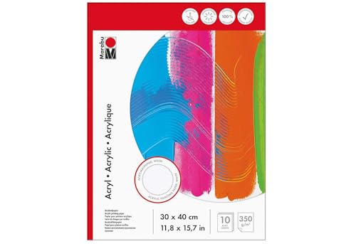 Marabu 1612000000013 - Malblock für Acrylmalerei, 360 g/qm, 10 Blatt, 30 x 40 cm, weiß, Acrylmalpapier satiniert, glatt, säurefrei, aus Cellulose, für Acrylmalerei, Gouache und Deckfarben geeignet Marabu 1612000000013 - Malblock für Acrylmalerei, 360 g/qm, 10 Blatt, 30 x 40 cm, weiß, Acrylmalpapier satiniert, glatt, säurefrei, aus Cellulose, für Acrylmalerei, Gouache und Deckfarben geeignet von Marabu