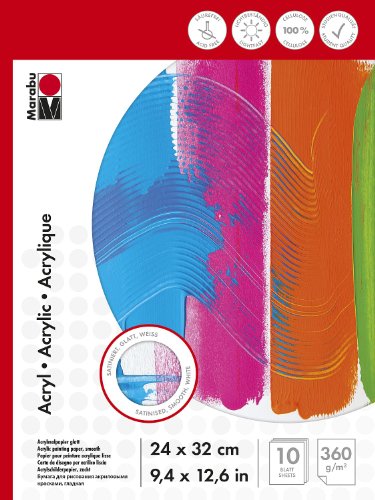 Marabu 1612000000014 - Malblock für Acrylmalerei, 360 g/qm, 10 Blatt, 24 x 32 cm, weiß, Acrylmalpapier satiniert, glatt, säurefrei, aus Cellulose, für Acrylmalerei, Gouache und Deckfarben geeignet Marabu 1612000000014 - Malblock für Acrylmalerei, 360 g/qm, 10 Blatt, 24 x 32 cm, weiß, Acrylmalpapier satiniert, glatt, säurefrei, aus Cellulose, für Acrylmalerei, Gouache und Deckfarben geeignet von Marabu