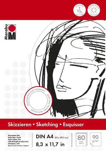 Marabu 1612000000044 - Malblock Skizze, 90 g/qm, 80 Blatt, DIN A4, reinweiß, Zeichenpapier glatt, säurefrei, lichtbeständig, alterungsbeständig, kopfseitig gebunden Marabu 1612000000044 - Malblock Skizze, 90 g/qm, 80 Blatt, DIN A4, reinweiß, Zeichenpapier glatt, säurefrei, lichtbeständig, alterungsbeständig, kopfseitig gebunden von Marabu