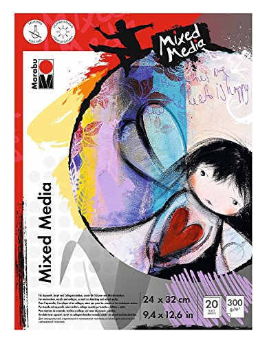 Marabu 1612000000074 - Malblock Mixed Media, 300 g/qm, 20 Blatt, 24 x 32 cm, naturweiß, Papier fein gekörnt, matt, säurefrei, für Aquarell- und Acrylmalerei, Collagetechnik, Skizzen und Mischtechniken Marabu 1612000000074 - Malblock Mixed Media, 300 g/qm, 20 Blatt, 24 x 32 cm, naturweiß, Papier fein gekörnt, matt, säurefrei, für Aquarell- und Acrylmalerei, Collagetechnik, Skizzen und Mischtechniken von Marabu