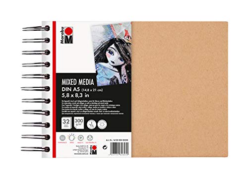 Marabu 1612000000200 - Ringbuch Mixed Media, 300 g/qm, 32 Blatt, DIN A5, weiß, Papier fein gekörnt, säurefrei, lichtbeständig, für Techniken mit hohem Farbanteil, hochwertige Ringbindung Marabu 1612000000200 - Ringbuch Mixed Media, 300 g/qm, 32 Blatt, DIN A5, weiß, Papier fein gekörnt, säurefrei, lichtbeständig, für Techniken mit hohem Farbanteil, hochwertige Ringbindung von Marabu