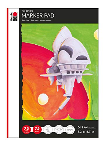 Marabu 1612000000401 - Marker Pad Graphix, Markerblock DIN A4, 75 Blatt 75 g/m², weiß, glatt, säurefrei und alterungsbeständig, für alkoholbasierte Marker und Stifte Marabu 1612000000401 - Marker Pad Graphix, Markerblock DIN A4, 75 Blatt 75 g/m², weiß, glatt, säurefrei und alterungsbeständig, für alkoholbasierte Marker und Stifte von Marabu