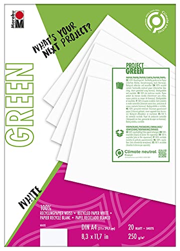 Marabu 1612000000601 - GREEN LINE Papier-Block DIN A4 White, 20 Blatt, hellweiß, 250 g/m², säurefrei, 100 Prozent Recyclinganteil von Marabu