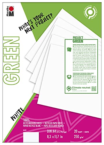 Marabu 1612000000601 - GREEN LINE Papier-Block DIN A4 White, 20 Blatt, hellweiß, 250 g/m², säurefrei, 100 Prozent Recyclinganteil Marabu 1612000000601 - GREEN LINE Papier-Block DIN A4 White, 20 Blatt, hellweiß, 250 g/m², säurefrei, 100 Prozent Recyclinganteil von Marabu