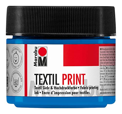 Marabu 17030050956 - Textil Print primärcyan 100 ml, Sieb- und Hochdruckfarbe auf Wasserbasis, geruchsneutral und lichtecht, lange Offenzeit, für helle und dunkle Textilien von Marabu