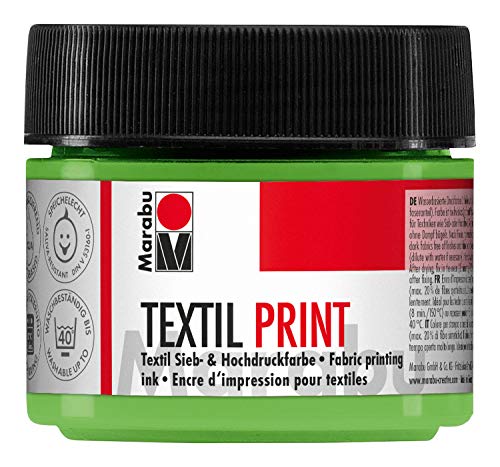 Marabu 17030050960 - Textil Print lichtgrün 100 ml, Sieb- und Hochdruckfarbe auf Wasserbasis, geruchsneutral und lichtecht, lange Offenzeit, für helle und dunkle Textilien von Marabu