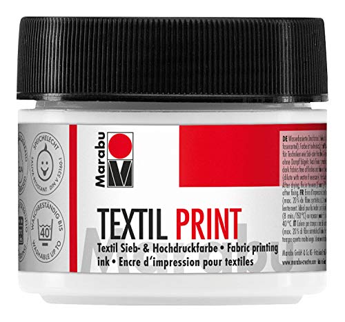 Marabu 17030050970 - Textil Print titanweiß 100 ml, Sieb- und Hochdruckfarbe auf Wasserbasis, geruchsneutral und lichtecht, lange Offenzeit, für helle und dunkle Textilien von Marabu