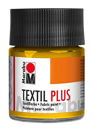 Marabu 17150005021 - Textil Plus mittelgelb 50 ml, volldeckende Stoffmalfarbe für dunkle Stoffe, geeignet für Stoffmalerei und Stoffdruck, nach Fixierung waschbeständig bis 40 °C von Marabu