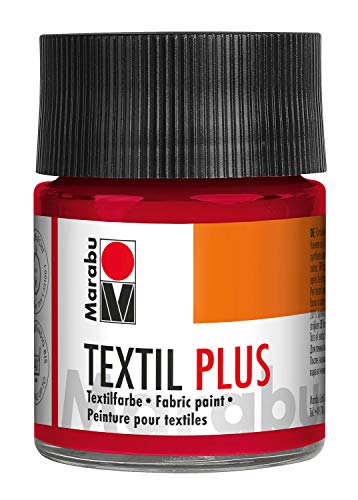 Marabu 17150005032 - Textil Plus karminrot 50 ml, volldeckende Stoffmalfarbe für dunkle Stoffe, geeignet für Stoffmalerei und Stoffdruck, nach Fixierung waschbeständig bis 40 °C von Marabu