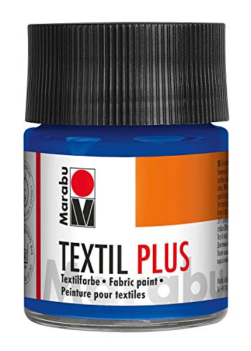 Marabu 17150005055 - Textil Plus ultramarinblau dunkel 50 ml, volldeckende Stoffmalfarbe für dunkle Stoffe, geeignet für Stoffmalerei und Stoffdruck, nach Fixierung waschbeständig bis 40 °C von Marabu