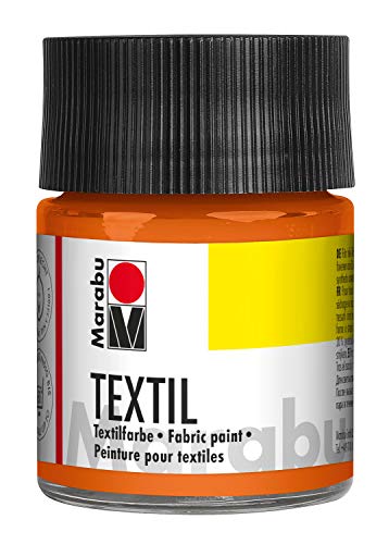 Marabu 17160005013 - Textil Stoffmalfarbe für helle Stoffe, Orange 50 ml, Druckfarbe auf Wasserbasis, waschbeständig bis 60°C, Fixierung durch Bügeln o. Backofen von Marabu